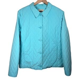 LL Bean Quilted Jacket Womens XL Blue Barn Coat Button Front